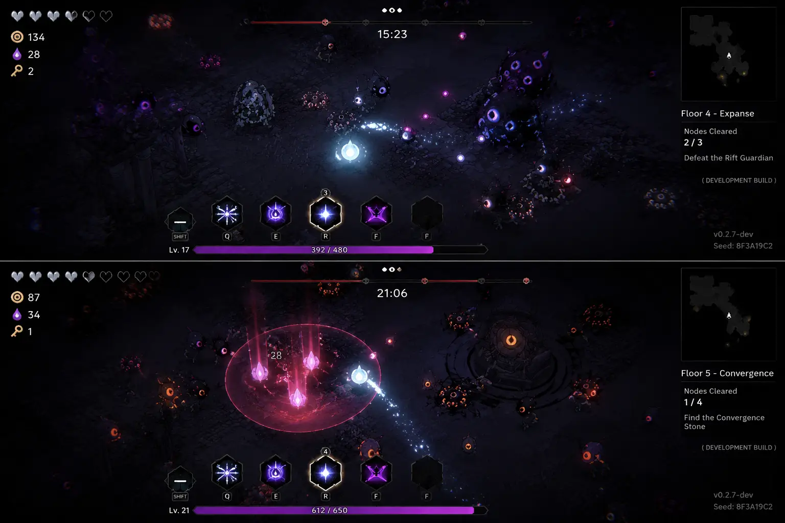 VYRE gameplay — descending from Floor 4 into Floor 5